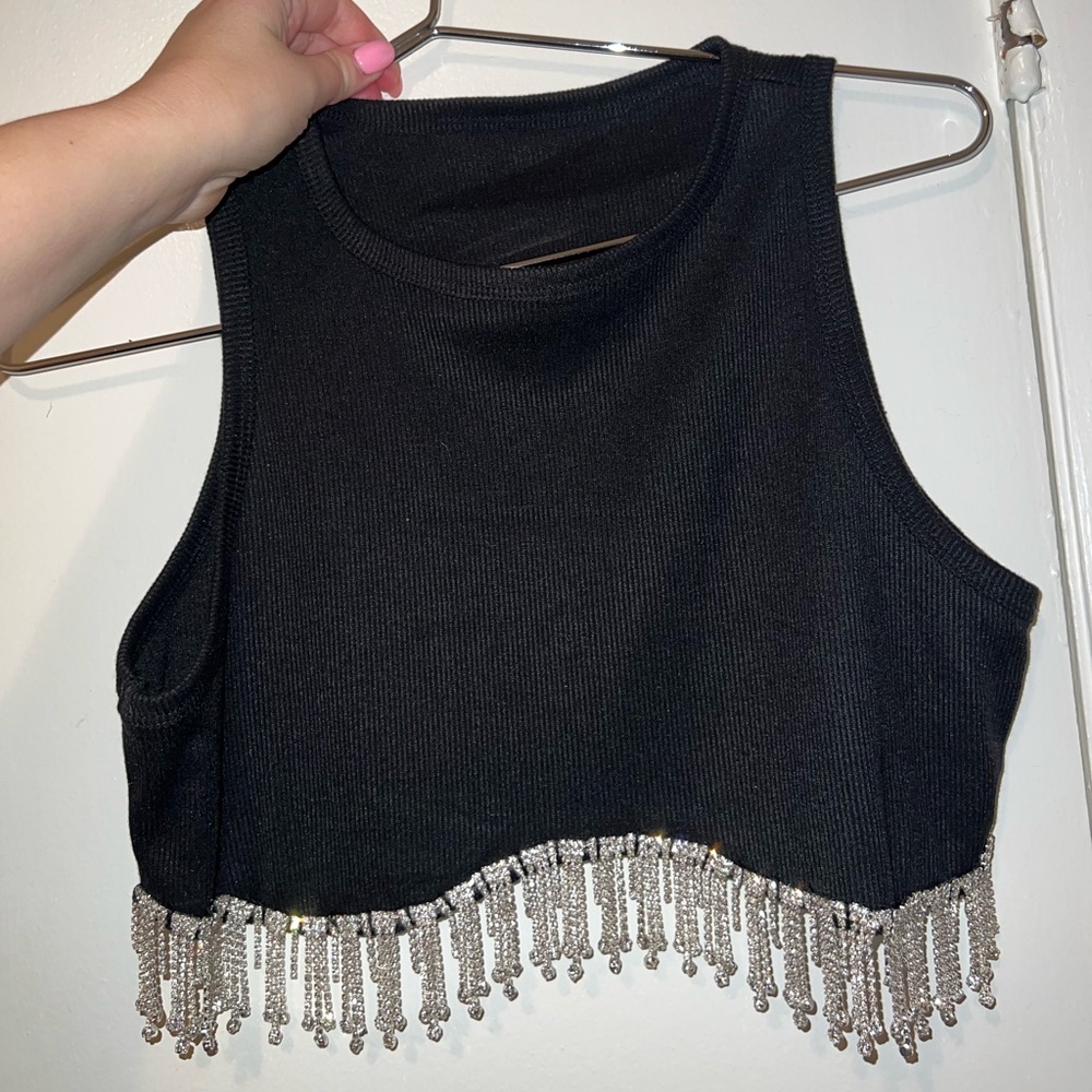 Rhinestone Fringe Crop Top